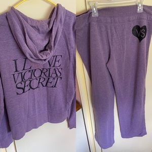 Victorias Secret Lounge Hoodie Track Suit Purple Supermodel Essentials Large